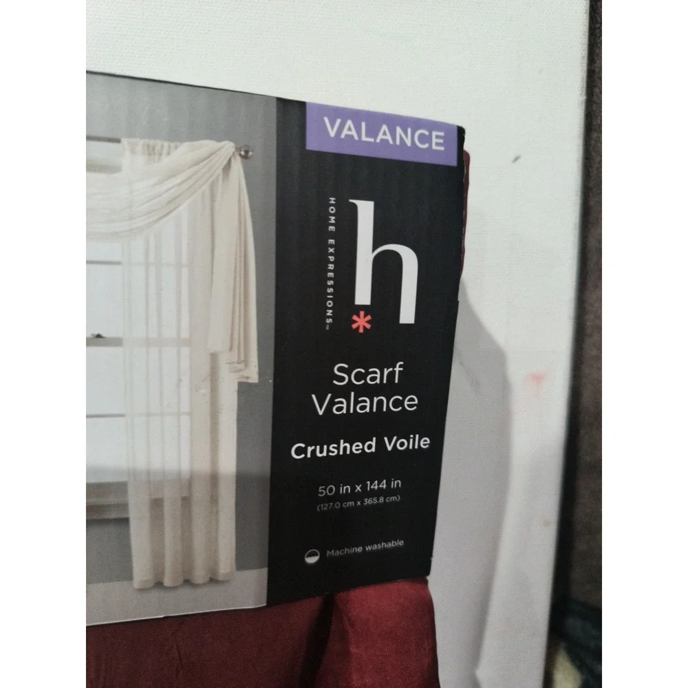 JCPenney Home Expressions Palmetto Red Scarf Valance Crushed Voile 50x144in NEW